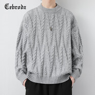 Cebrodz針織衫男立體花紋毛衣男士秋冬季潮牌線衣內(nèi)搭保暖上衣外套打底衫 灰色 L