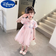 迪士尼（Disney）女童漢服夏季連衣裙女寶寶洋氣夏裝公主裙夏款中國風(fēng)復(fù)古裙子 粉紅色 90cm