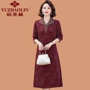 俞兆林（YUZHAOLIN）中年媽媽春秋印花連衣裙洋氣減齡2025新款中老年女裝秋款長袖裙子 紅花 3XL (參考120-135斤)