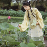 重回漢唐溶溶月豎領(lǐng)對襟襖馬面裙套裝原創(chuàng)明制漢服女款秋冬款 淺黃色馬面裙現(xiàn)貨 L
