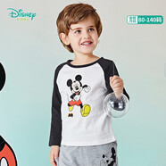 迪士尼寶寶（Disney Baby）迪士尼童裝男女童T恤撞色長(cháng)袖上衣兒童米奇米妮圓領(lǐng)衣服 黑色 4歲/身高110cm