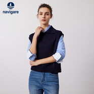 納維凱爾意大利小帆船翻領(lǐng)背心毛衣女無(wú)袖針織衫2334923501 藍 XL 