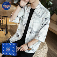 NASALIKE中國風男裝撞色開衫外套男夏季薄款防曬衣服古風亞麻漢服道袍披風 11白色 M (精神小伙)(95-120斤)