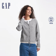 GAP女裝純羊毛羅紋拼接下擺針織衫開衫外套634177 灰色 175/92A(XL) 亞洲尺碼