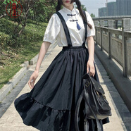 日系連衣裙甜美2021夏季新款學(xué)院風(fēng)背帶裙子女學(xué)生洋氣軟妹大擺型閨蜜裝套裝森系少女 黑色吊帶裙(單裙) L