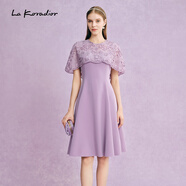 拉珂蒂（La Koradior）春季新款斗篷式氣質(zhì)無(wú)袖蕾絲斗篷洋裝裙連衣裙 淡紫 L