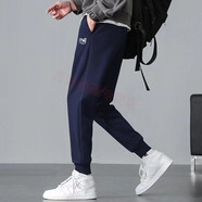 JEEP SPIRIT休閑褲男士針織褲男裝收口小腳褲運動(dòng)休閑束腳褲男百搭長(cháng)褲子 春款 深藍 6151 XL 建議140-155斤