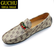 古楚意大利風(fēng)GUCHU輕奢品牌男鞋時(shí)尚豆豆鞋男士真皮懶人鞋一腳蹬駕車(chē) 杏色 39