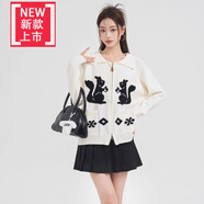 愛夸貓（AIKUAMAO）高中生毛衣女毛衣外套少女秋冬裝2024新款初中高中學(xué)生寬松設(shè)計感 白色 S