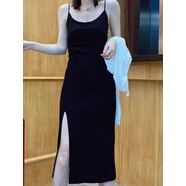 GOCHIEI春夏新款套裝女2025 時(shí)尚休閑開(kāi)叉吊帶連衣裙+防曬開(kāi)衫兩 黑色[單件]吊帶連衣裙 L 106-120斤