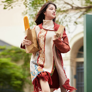 兩三事披肩斗篷外套女秋冬連帽長(cháng)款藍色毛衣開(kāi)衫外搭大衣梵高信使 磚紅色 均碼