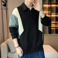 花花公子（PLAYBOY） 長(cháng)袖t恤男士套頭2024春季打底衫時(shí)尚青年休閑polo領(lǐng)上衣體恤服 黑色 Q-KPHH3032 M