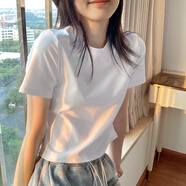 邦伊芙白色正肩短袖t恤女裝夏季2023新款修身顯瘦體恤衫緊身上衣 白色 L