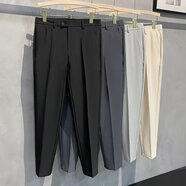 烏皮狗小西褲男九分褲子小腳休閑長(cháng)褲西服春秋直筒西裝褲伴郎西裝套裝男 樂(lè )201；黑色1條【9分褲】 29