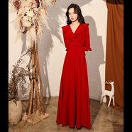 塞德勒敬酒服小個(gè)子平時(shí)可穿結婚新娘回門(mén)秋季酒紅色連衣裙宴會(huì )晚禮服女 大紅色長(cháng)款 XXXL