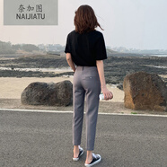 奈加圖（NAIJIATU）煙管褲韓版女九分褲春夏工裝西褲ol顯瘦休閑褲小腳直筒西裝褲 灰色 S 86-98斤