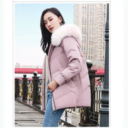 璇醇翻新羽絨服九成品制作外殼女不含絨半成品刺繡寬松衣皮衣殼短款 粉色 XL九成品部分已充絨