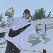 耐克（NIKE）外套女裝2025春秋季棉衣跑步戶外仿羊羔絨運(yùn)動(dòng)服保暖棉服休閑夾克 CZ4064-100白色黑勾 兩面穿 M