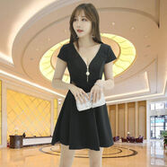 DAFIFY夜店女裝連衣裙女夜場(chǎng)性感大碼收腰遮肚顯瘦低胸夜總會(huì )時(shí)尚短裙子 黑色 2XL