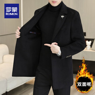 羅蒙（ROMON）秋冬毛呢大衣男士中長(cháng)款呢子風(fēng)衣男休閑西裝翻領(lǐng)雙面呢外套 黑色中長(cháng)款雙面尼 2307西裝領(lǐng) M 建議120斤以下