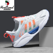 西域駱駝（VANCAMEL）2024新款春季透氣飛織情侶運動(dòng)鞋男女超輕減震爆米花軟底跑步鞋子 8855白粉爆米花鞋底 36