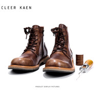 CLEER KAEN品牌馬丁靴男秋冬新款英倫風(fēng)真皮增高工裝靴復(fù)古高幫機(jī)車靴子男女 咖啡棕 42 皮鞋碼