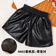 女童皮短褲秋冬外穿洋氣大童2023新款冬季寶寶PU打底靴褲加絨兒童 8862黑色常規款 110碼適合30-35體重