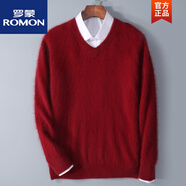 羅蒙（ROMON）秋冬仿貂絨毛衣男V領(lǐng)羊毛衫青年純色雞心領(lǐng)針織打底 銹紅色 M