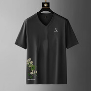 畢蒙（bimeng）胖子男裝夏季薄短袖t恤400斤特大號寬松休閑體恤肥佬印花上衣10XL V領(lǐng)黑色 8XL（300-330斤）