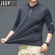 JEEP SPIRIT長袖ins潮流小眾春夏薄款長袖T恤男冰絲速干彈力立領(lǐng)半拉鏈中年運 022106深灰 L 120-140斤左右