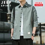JEEP SPIRIT吉普外穿襯衫男百搭純色韓版長(cháng)袖男七分袖夏季休閑上衣男襯衣工裝 軍綠色8829（七分袖） 2XL
