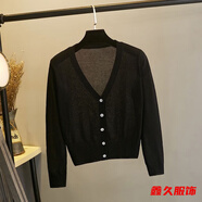 美安嘉披肩夏季薄款上衣冰絲針織開衫女短款遮陽(yáng)吊帶外搭空調(diào)衫 黑色-針織衫 輕薄 M 建議90-110斤-輕薄針織衫