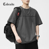 Cebrodz法國短袖T恤男夏季新款ins潮流簡約字母刺繡純色半袖體恤男士上衣 Z801深灰色 L 120斤-140斤