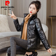 皮爾卡丹亮面免洗棉服女2025冬季新款短款立領(lǐng)韓版加厚款羽絨棉服外套女裝 黑色【亮皮棉衣】 XL 105-120斤