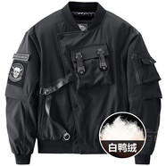 VIP飛行潮牌冬季羽絨服男士飛行員夾克加厚刺繡棒球服機(jī)能風(fēng)寬松工裝外套潮流 黑色 4XL