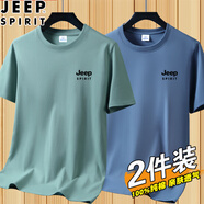 JEEP SPIRIT2024新款純棉短袖T恤男圓領(lǐng)寬松薄款男士夏季休閑半袖體恤打底衫 DX豆綠+霧霾藍(lán) L (建議100-120斤)