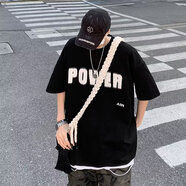 黑盒白歐美高街t恤男2024年新款百搭短袖字母印花潮流ins高級(jí)感上衣 XJD-1061黑色 L