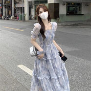 詩威琪2024新款粉色碎花溫柔風(fēng)吊帶裙開衫仙女連衣裙女春夏秋裝裙子 藍色碎花裙 2XL