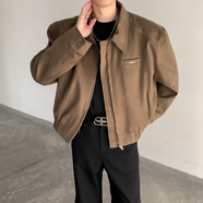 QGF美式高街墊肩外套男士女春秋季新短款痞帥潮牌裝上衣服高級感夾克 XZ512-1-WT72卡其色 M [建議90-100斤]