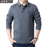 吉普（JEEP）長(cháng)袖t恤男2025年春秋新款男士商務(wù)休閑寬松棉質(zhì)大碼翻領(lǐng)男裝上衣 6129款灰色 3XL(建議176-195斤)