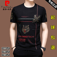 皮爾卡丹（pierre cardin）冰絲短袖t恤男士休閑圓領(lǐng)半袖絲光棉潮流男裝上衣服打底體恤衫男 X622黑色 XL 175【建議140-155斤】