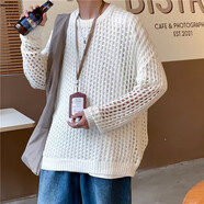 迪伽達鏤空毛衣男女款設計感長袖2025新款時尚小眾個性夏裝圓領潮學生裝 HYXS-MY101白色 2XL