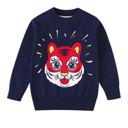 Radinka2025秋冬新款男童毛衣套頭加絨加厚打底衫寶寶洋氣針織毛線(xiàn)衣MXQ 老虎頭【普通款】藏青 100 碼