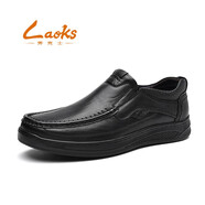 勞克士（LAOKESHI） 休閑皮鞋鞋男頭層牛皮新款軟底軟面一腳蹬真皮爸爸舒適商務(wù) L1013黑色 39