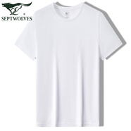七匹狼100%棉男士短袖t恤男純棉男生汗衫印花運動(dòng)衫打底衫文化衫 圓領(lǐng)白色 XL (175) (建議120-140斤)