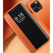 銀悅（YINYUE） iphone11promax手機(jī)殼皮質(zhì)智能視窗殼蘋(píng)果11素皮翻蓋防摔鏡頭保護(hù)套 iPhone11ProMax【丹霞橙】送膜