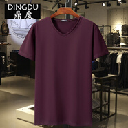 加肥加大碼純棉短袖T恤男裝胖子肥佬半袖汗衫寬松休閑雞心V領(lǐng)體恤 領(lǐng)短袖純色無(wú)圖紫紅色 7XL【240-260斤】
