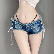 長夜漫漫 戶外車振免脫蜜桃臀牛仔緊身褲隱形全拉鏈開襠褲女心機大碼情趣內褲方便褲變態(tài)誘惑夜店調教短褲 8024 S（80-100斤）