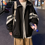 肆緘拼色立領(lǐng)外套男潮牌ins秋季韓版寬松休閑棒球服夾克情侶學(xué)生外套 【高質(zhì)量升級版】D30黑色 2XL