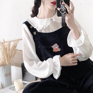 日系軟妹可愛學生打底洛麗塔lolita娃娃領內搭森女長袖襯衫女上衣 白色 娃娃領6021 XL 建議120-130斤